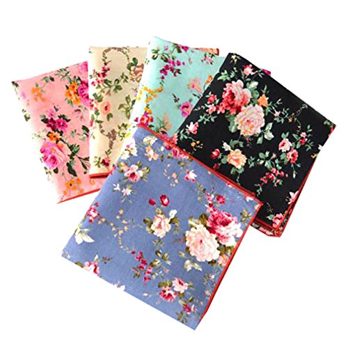 LACS Men's Chic Floral Cotton Pocket Squares Suits Hankies