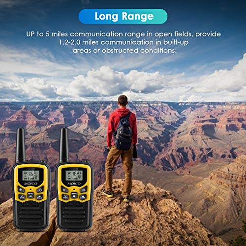 Professional Rechargeable Walkie Talkies,MOICO Long Range Two Way Radios for Adults up to 5 Miles in Open Area,Handheld Talkies Talky with 22 Channels FRS/GMRS VOX Scan LCD Display LED Flashlight - Thumbnail 3