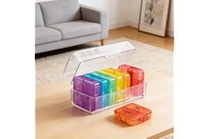 7 Day Pill Organizer Morning Evening, BPA-Free Portable Pill Box with 7 Removable Slots, Large Capacity for Medications Vitam