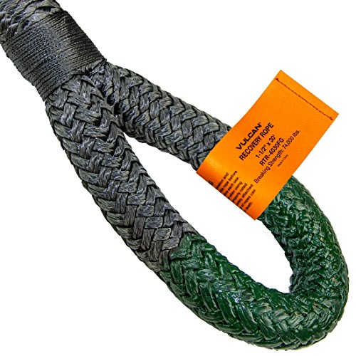 VULCAN OffRoad Recovery Rope 11/2 Inch x 30 Foot Green Eyes