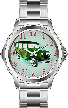FDC Christmas Gift Watches Women's Fashion Japanese Quartz Date Stainless Steel Bracelet Watch 1946 Willys Jeep Wagon - Green Wristwatch