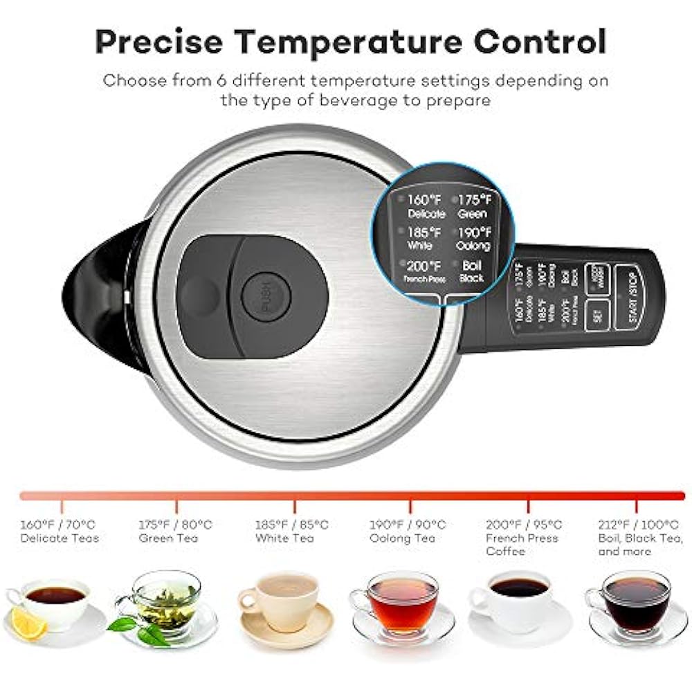 Electric Kettle, Stainless Steel Tea Kettle Adjustable Temperature