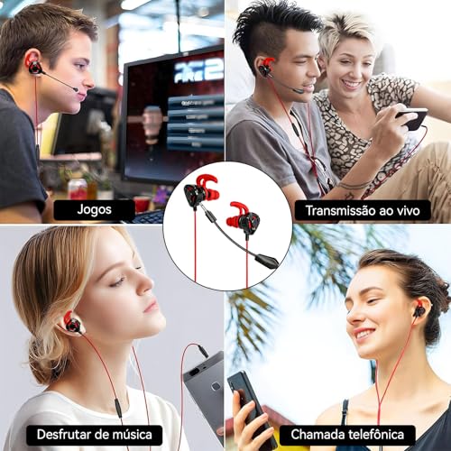 Fones de Ouvido com Fio Microfone Para Jogos, Fone com Fio para jogos, Compatíveis com PC, PS4, PS5, Xbox One, Fones Estéreos com Graves Destacáveis, Cancelamento de Ruído, com Microfone (negro)