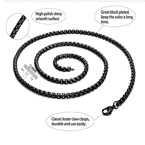 Men Fashion Titanium Steel Necklace Racer Car Tires Shaped Pendant with Square Pearl Chain,Black