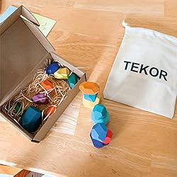 TEKOR 16 Pcs Wooden Stacking Rocks - Rainbow
