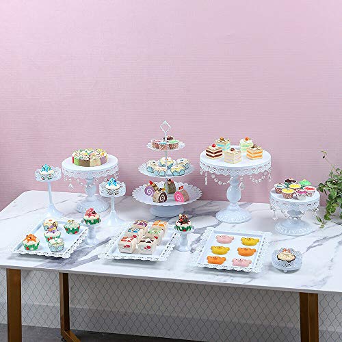 12 Set Metal Crystal Cake Holder Cupcake Stand Cake Dessert Holder with Pendants and Beads,Wedding Birthday Dessert Cupcake Pedestal Display,White (12) - Thumbnail 2