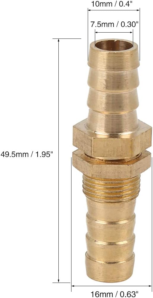 X AUTOHAUX 5 Pcs 10mm Brass Hose Barb Fitting Connector for Car Water Fuel Pipe, Gold Tone, 14X10X2 - Image 3