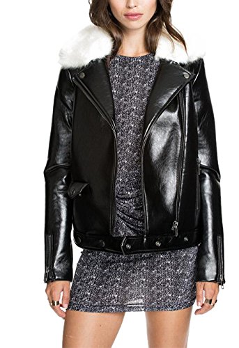 Lingswallow Women Black Fashion Fur Leather Long Sleeve Motorcycle Jacket Coat Lingswallow Women Black Fashion Fur Leather Long Sleeve Motorcycle Jacket Coat
