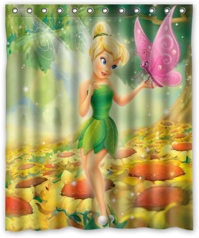 Unknown Travel Polyester Bathroom Curtain Waterproof Printed Cartoon Tinker Bell Shower Curtains For Kids Bathroom Waterproof 152x182cm