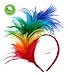 FELIZHOUSE 1920s Fascinator with Feathers Headband for Women Wedding Tea Party Headwear (Rainbow)