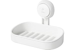 LEVERLOC Soap Dish Holder for Shower Suction Cup Wall Mounted Self Draining NO-Drilling Removable Bar Soap Sponge Holder for Bathroom Bathtub Kitchen Sink Waterproof Strong Vacuum Suction Adhesion