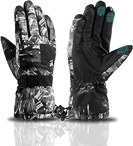 Ski Gloves, YCbingo Winter Waterproof ski Snowboard Gloves Warm Touchscreen Cold Weather Snow Gloves Wrist Band, Fits Both Men & Women (Black, XL)