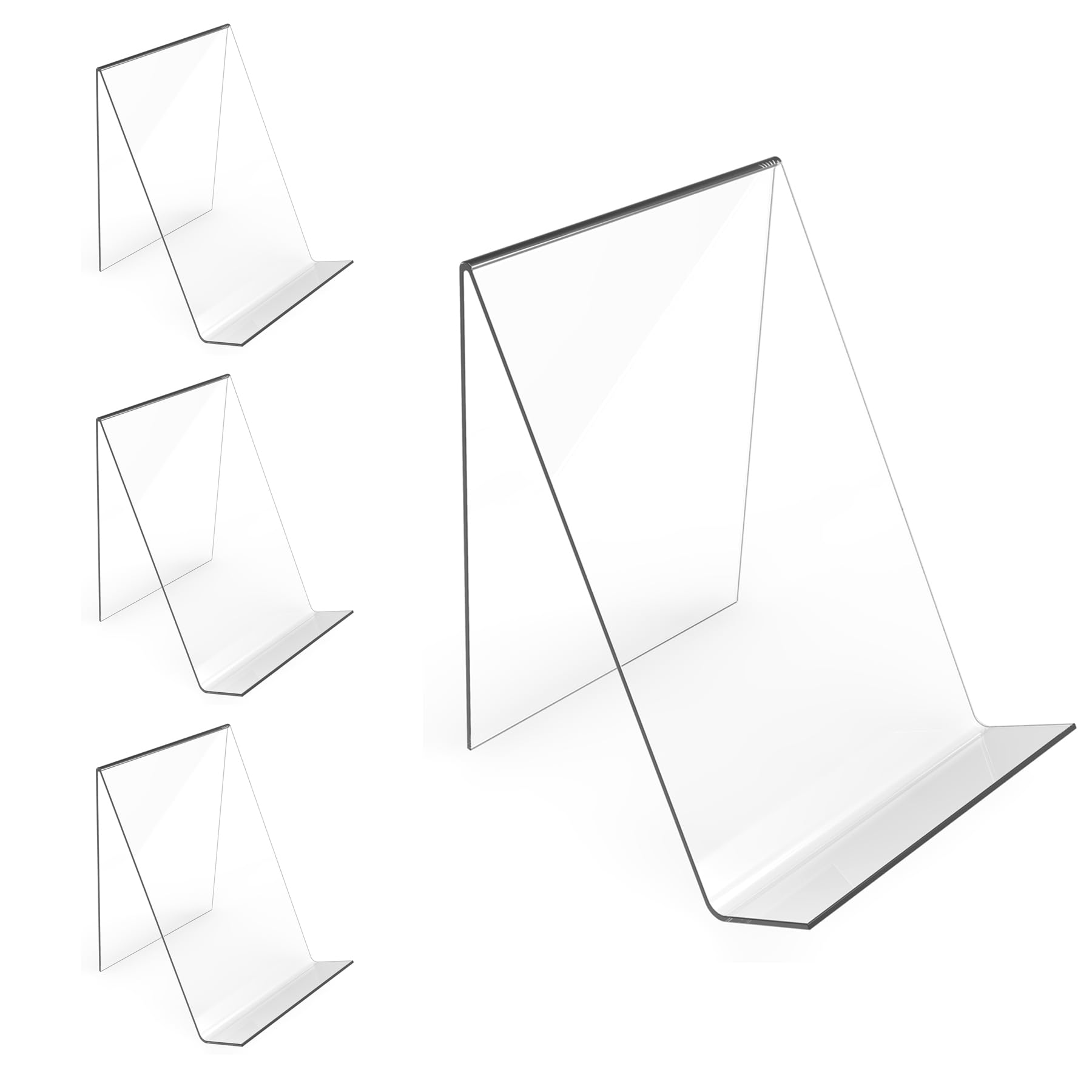 Boloyo Acrylic Book Stand Without Ledge,6 Inch 4PC Clear Acrylic Display Easel Transparent Display Stand Holder Tablet Holder for Displaying Pictures,Books,Artworks, CDs