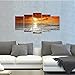 Wieco Art Grand Sight Sunset Ocean Canvas Prints Wall Art Sea Beach Pictures to Photo Paintings Landscape Decor for Living Room Bedroom Home Decorations 5 Panels Modern HD Seascape Giclee Artwork