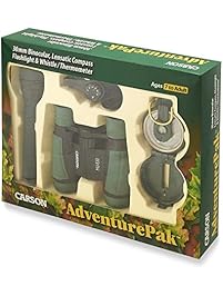 Carson AdventurePak Containing 30mm Kids Field Binoculars, Lensatic Compass, Flashlight and Signal Whistle with a Buit-in Thermometer (HU-401)