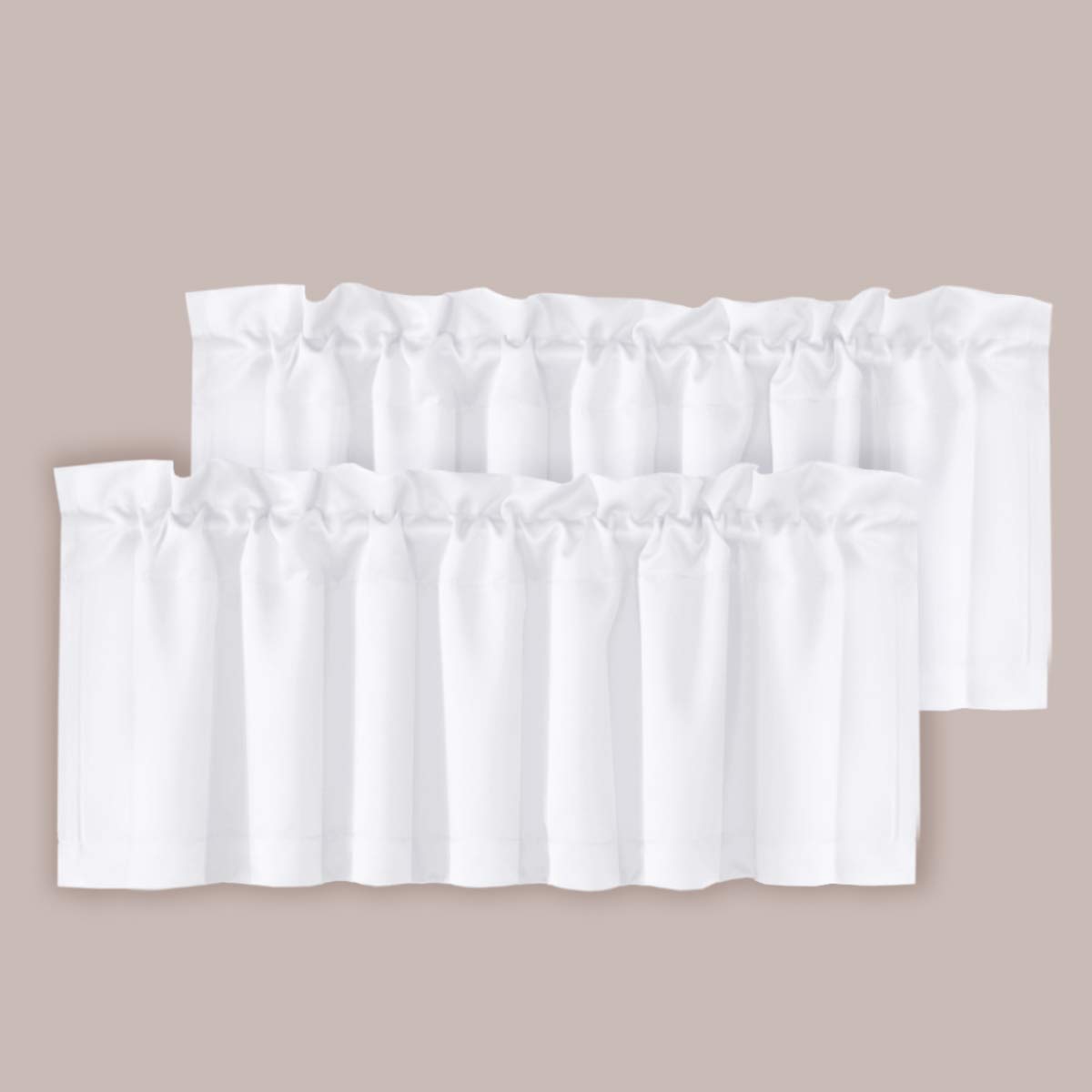 Photo 1 of H.VERSAILTEX 2 Panels White Valance for Windows, Natural Blackout Curtains Valances for Small Windows/Living Room/Bedroom/Bathroom Rod Pocket 52" W x 18" L, Pure White?2 Packs