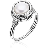 JEAN RACHEL JEWELRY 925 Sterling Silver Ring with Fresh Water Pearl Wire Wrap Vintage Design - Hypoallergenic, Nickel & Lead-free - Artisan Handcrafted Statement Rings for Women