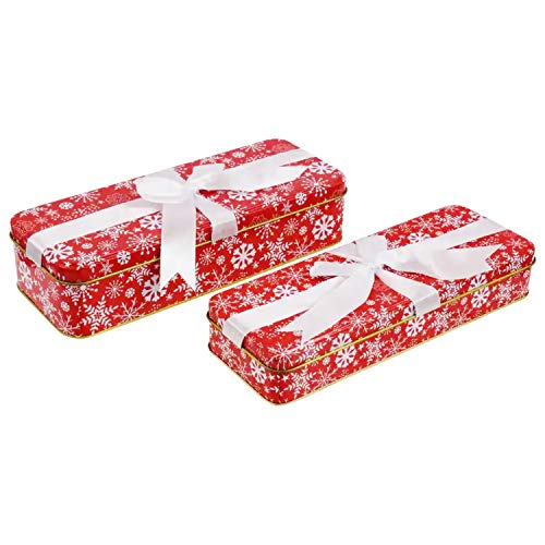 Christmas Cookie Tins With Lids For Gift Giving Empty Candy Treat Swap Containers Snack Exchange Boxes Ginger Snaps Cerebrate a Holiday Goodie Party Favors Box 2 Pack Red Rectangular Shape Snowflakes