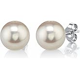 THE PEARL SOURCE Round White Freshwater Real Pearl Earrings in AAAA Quality for Women - 14k White and Yellow Gold Stud Earrings | Hypoallergenic Earrings with Genuine Cultured Pearls, Pearl Gifts for Christmas, Holidays and Anniversary