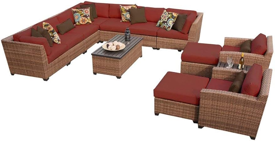 Amazon Com Tk Classics 13 Piece Laguna Outdoor Wicker Patio Furniture Set Terracotta Garden Outdoor