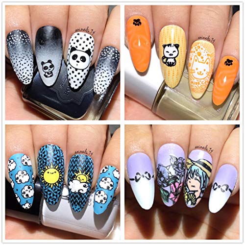 Ejiubas Nail Stamping Plates Set Double Sided Nail Art Stamping Kits Girls & Pets Image Plates Nail Art Design EJB-X10&X16
