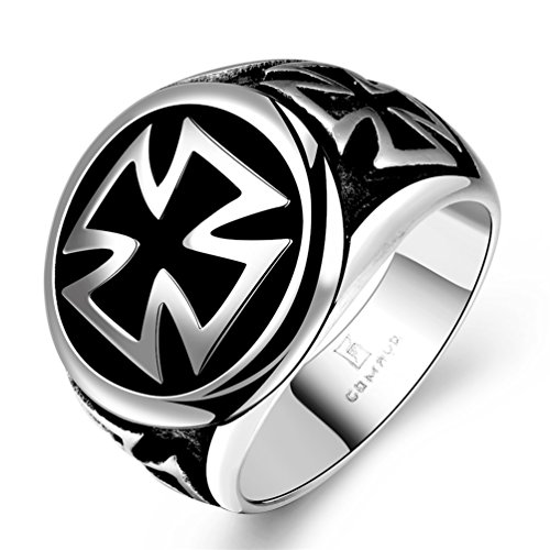 HMILYDYK Hot Cool Fashion 316L Stainless Steel Cross Ring Band Vintage Gothic Biker Punk Rock for Men