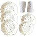 Party Plates and Cups -72 & 144 Piece Fancy Paper Plates with Cups- Gold Polka Dot Paper Plates and Cups- 9