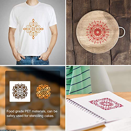 Painting-Stencils,Sosanping Drawing-Mandala-Template Reusable-Laser-Cut-Painting-Stencil for DIY-Decor, Wood, Airbrush, Rocks,Floor and Walls Art 6x6 inch(9 Pack) - Thumbnail 3