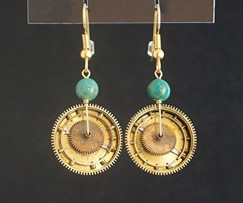Steampunk Earrings - Green Amazonite and Watch Gears
