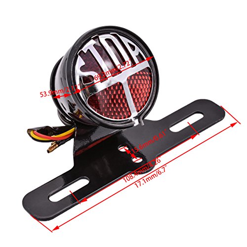 TUINCYN Motorcycle Tail Brake Light with License Plate Bracket Motorbike Runing and Stop Indicator bulb Light for Harley Rear Lights Moto Tail Brake Stop Light Cafe Racer 12V 10W - Thumbnail 2
