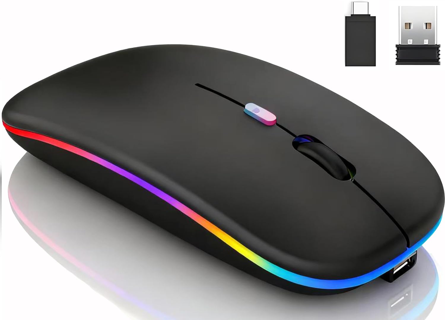 Photo 1 of Qullqian Rechargeable Bluetooth Mouse for iPad/Tablet/Mac/Laptop/Apple/MacBook pro/MacBook air/pc/,LED Lights Silent Slim Use Bluetooth 5.2/3.0 and 2.4GHz USB Type-C Receiver (Black)