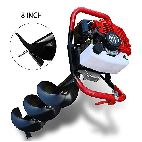 ECO LLC 52cc 2.4HP Gas Powered Engine Post Hole Digger Earth Auger with 8 inch Earth Auger Drill Bit
