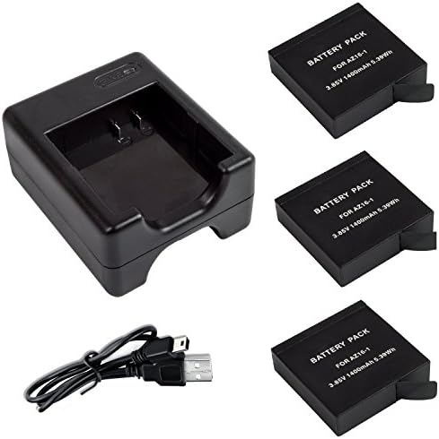 VVHOOY AZ16-1 Replacement Battery(3 Pack 1400mah)and Charger with USB Cable for Xiaomi YI AZ16-1 and Xiaomi Yi 4K,Yi 4K+,Yi Lite Action Camera