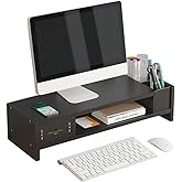 Monitor Stand, 2 Tier Computer Monitor Riser with Drawer and Pen Holder, Ergonomic Laptop Stand, Desktop Shelf for Laptop, TV