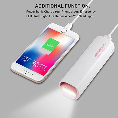 Portable Handheld Personal Fan Rechargeable Battery Operated Fan Quiet Foldable with 2200mAh Power Bank & Led Flashlight, 15-25H Long Working Time for Hot Summer Travel Shopping Outdoor Sports (Pink)