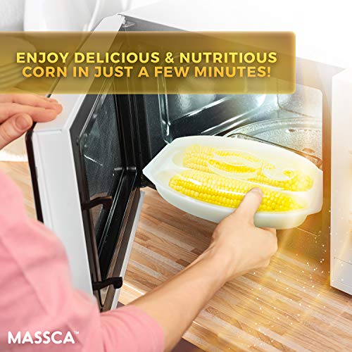 Massca Ultimate Microwave Corn Steamer For Quick & EasyCorn On The Cob| Dual Vegetable Cooker With Vented Lid & Handle | BPA-Free Plastic Veggie Steamer | Dishwasher-Safe | Perfect Gift.