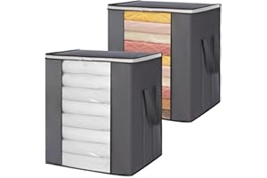 2 Pack 120L Grey Extra Large Blanket Storage Bags Foldable with Reinforced Handles Clothes Containers Duvet Bags for King Com