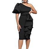 Cololura Women Sexy Elegant V Neck Short Sleeve Slit Ruffle Maxi Dress Formal Pencil Bodycon Midi Dress