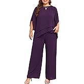 Hanna Nikole Mother of Bride Pant Suits Plus Size Half Sleeve 2 Piece Chiffon Pantsuit Formal Wedding Guest Outfit