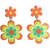 Floral Daisy Flower Dangle Earrings Y2k Vintage Resin Bohemian Lightweight Acrylic 60S 70S Party Mother's Day Valentien's Day Graduation Gift for Women
