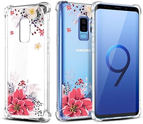 Zhimin Galaxy S9 Plus Case with Flowers, [Four Corners Thicken Shockproof] Slim Shockproof Clear Floral Pattern Soft Flexible TPU Back Cover Case [Support Wireless Charging]