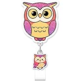 Cute Pink Owl Badge Reel for ID Card, Funny Colorful Owl Retractable Nurse Alligator Clip Badge Reel for Women, ID Name Tag Badge Holder for Office School Hospital Nurses Doctors Teachers