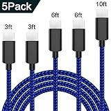 ACTIONPIE Type USB C Cable,[5PACK-3FT/3FT/6FT/6FT/10FT] Nylon Braided Fast Charger Cord (USB 3.0) FOR Samsung Galaxy S8,S8 Plus,Nintendo Switch,Nexus 6p,Macbook And More,Black and Blue