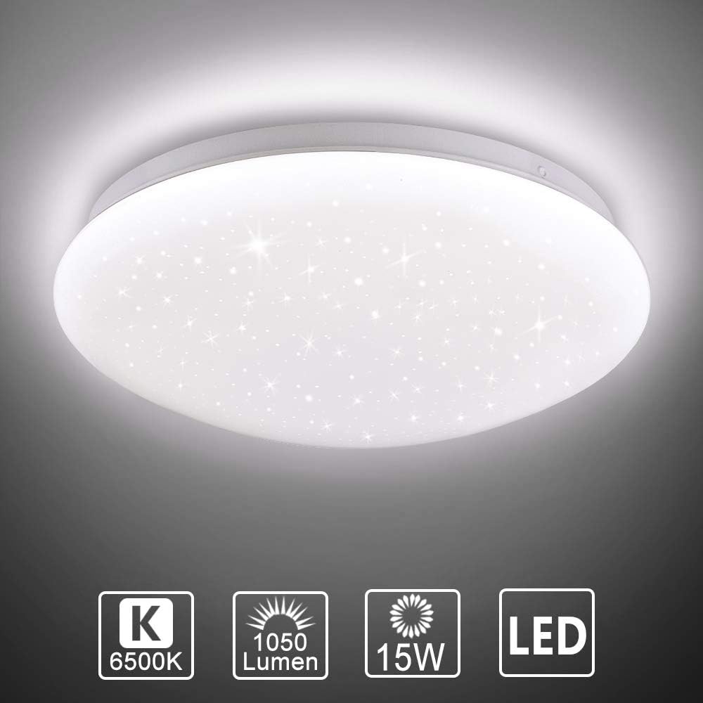 DLLT LED Flush Mount Ceiling Light-15W Modern Round Ceiling Lamp, Close to Ceiling Lights Fixture 11.4 Inch Daylight 6500K for Bedroom, Closets, Kitchen, Hallway, Stairwell, Garage, 1050LM, White - - 