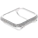 HJINVIGOUR Luxury Bling Crystal Cover Compatible with Apple Watch Series 10, Sparkling Rhinestone Diamond Case Metal Bumper for iWatch S10 42mm Silver