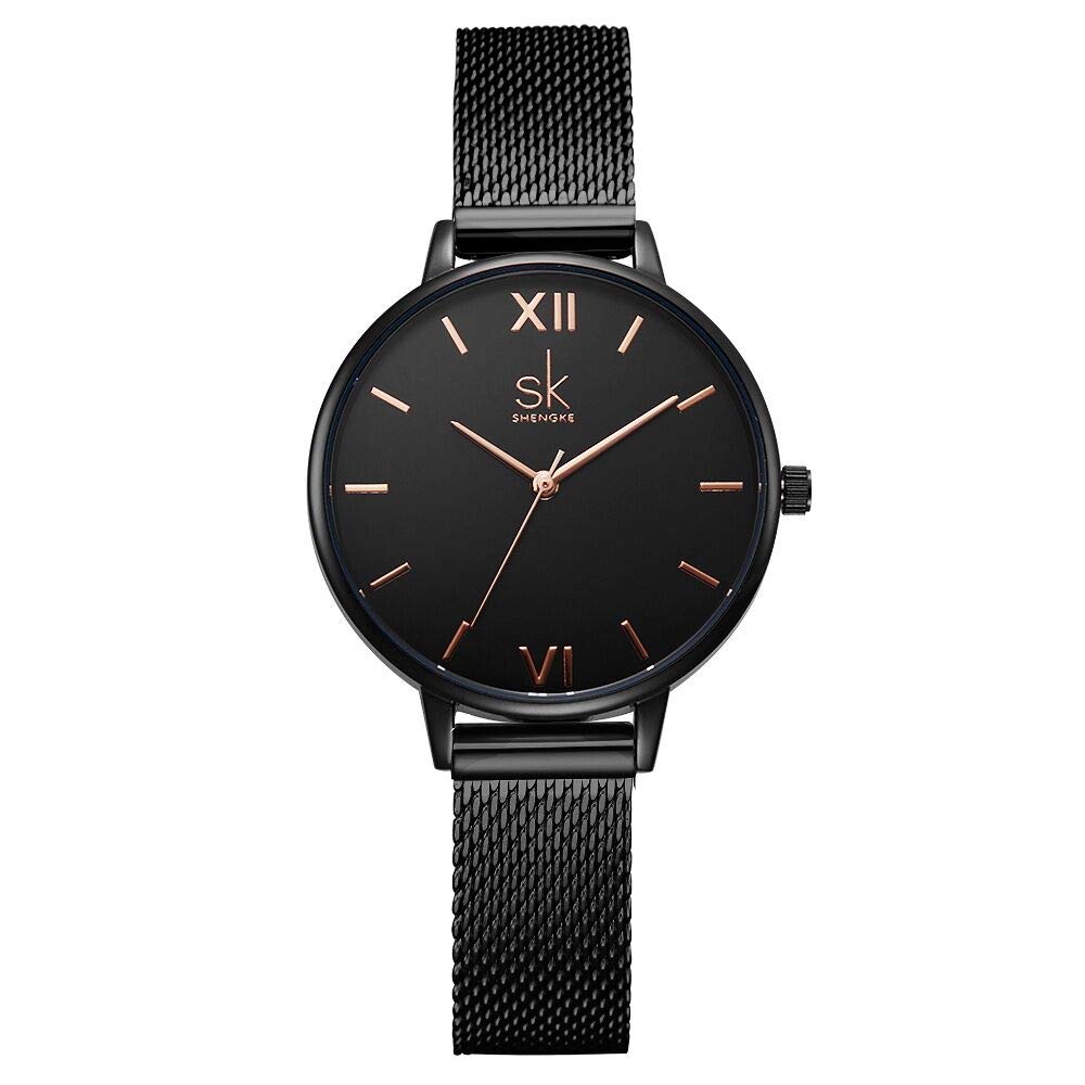 SHENGKE Simplicity Creative Women Watch Genuine Leather Elegant Women Watches Ladies Business Wristwatch (K0039-Black-Mesh Band) — image 1