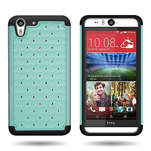 HTC Desire EYE Diamond Armor Phone Case (Teal / Black) | CoverON (Aurora) Shockproof Hybrid Crystal Bling Series | Protective Jewel Studded Dual Layer Cover for HTC Desire EYE