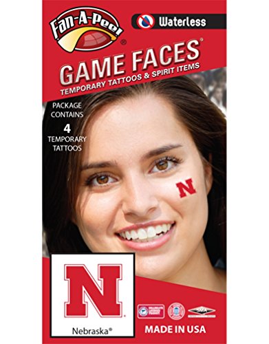 Fan A peel University of Nebraska (NU) Cornhuskers â€“ Waterless Peel & Stick Temporary Spirit Tattoos â€“ 4-Piece â€“ Scarlet N Logo
