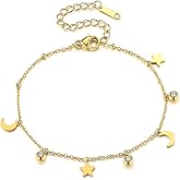 PiercingJ Dainty 18k Gold Plated Charm Bracelet for Women Butterfly Moon Star Cross CZ Link Chain Bracelet Christmas, Birthdays, Friendship Jewelry Gifts