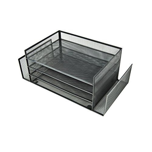 image for YIMU 4-Tier Mesh Desk Sorter Stackable File Tray with 2 Side Trays, (S